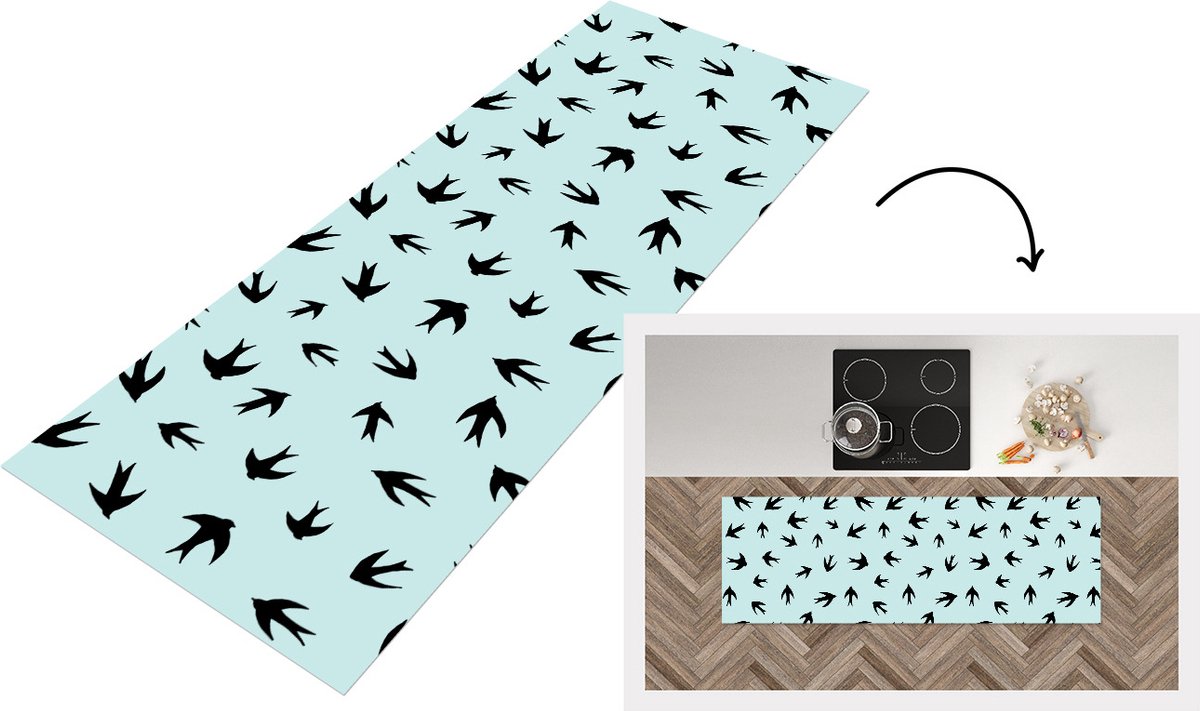 KitchenYeah Keukenloper - Loper keuken - Zwaluwen - Vliegen - Patronen - 150x50 cm - Keukenloper vinyl Multicolor