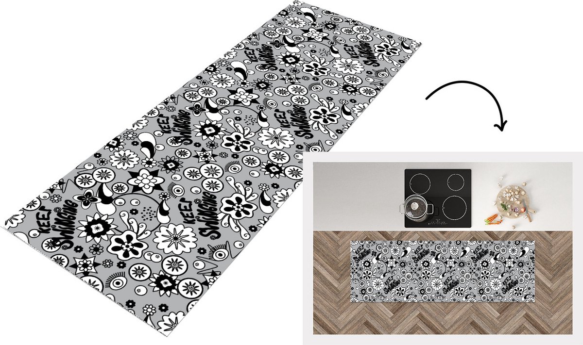 KitchenYeah Keukenloper - Loper keuken - Bloemen - Patronen - Quotes - 180x60 cm - Keukenloper vinyl Multicolor
