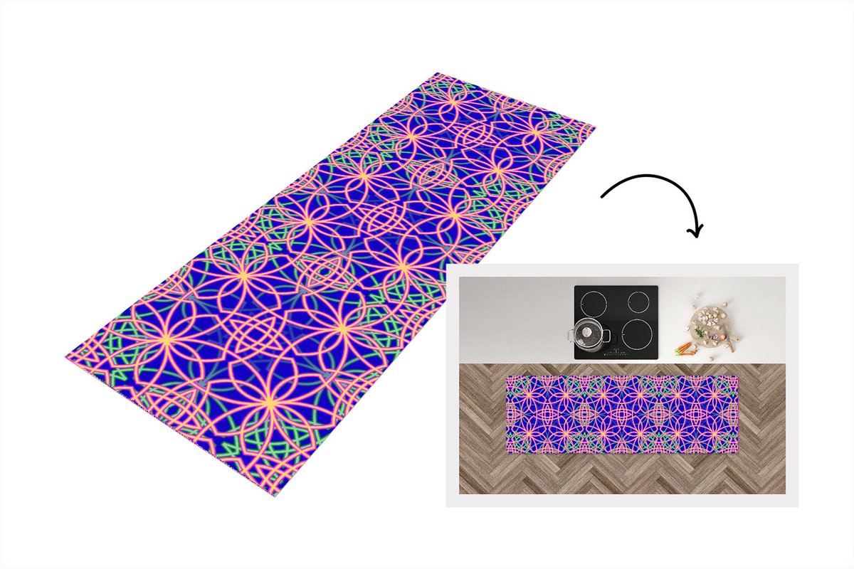 KitchenYeah Keukenloper - Loper keuken - Bloemen - Neon - Patroon - 180x60 cm - Keukenloper vinyl Multicolor