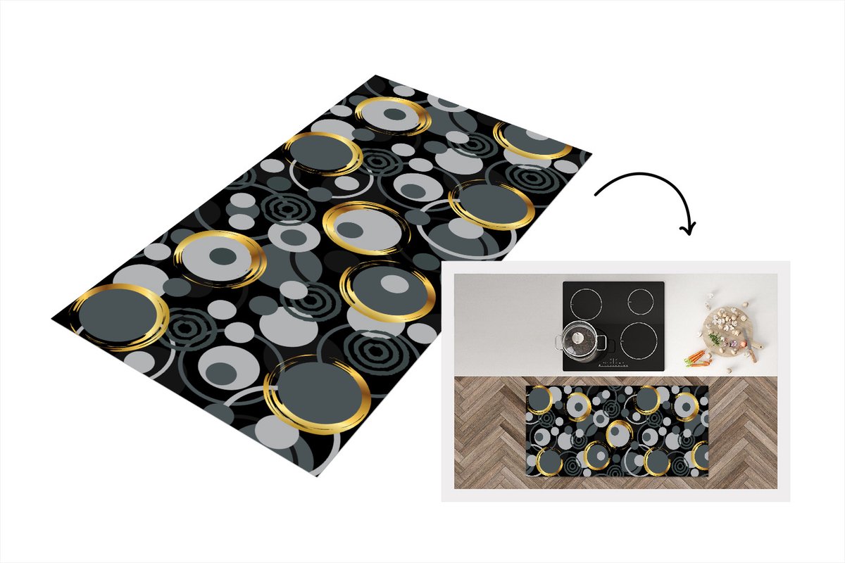 KitchenYeah Keukenloper - Loper keuken - Goud - Cirkel - Patronen - 120x60 cm - Keukenloper vinyl Multicolor