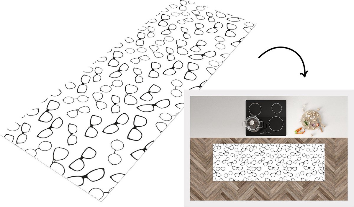 KitchenYeah Keukenloper - Loper keuken - Bril - Keuze - Patroon - 150x50 cm - Keukenloper vinyl Multicolor