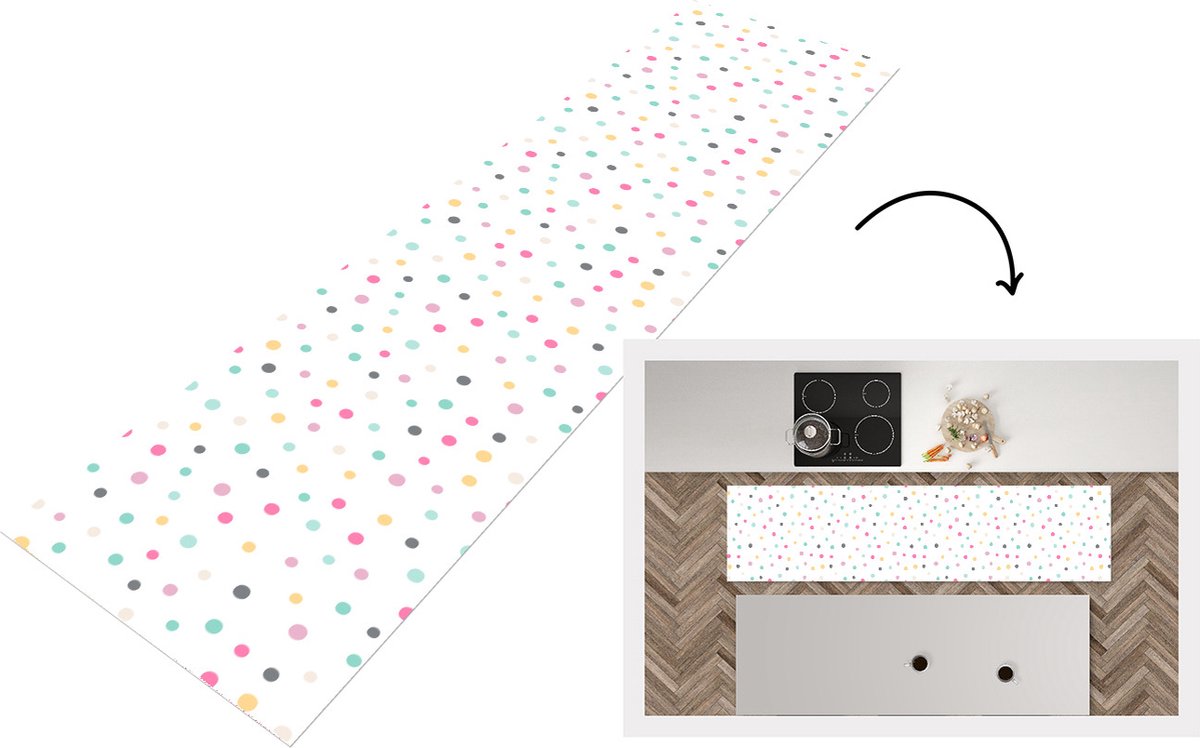 KitchenYeah Keukenloper - Loper keuken - Confetti - Pastel - Patronen - 200x50 cm - Keukenloper vinyl Multicolor