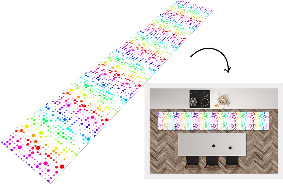 KitchenYeah Keukenloper - Loper keuken - Regenboog - Patronen - Confetti - Neon - 300x50 cm - Keukenloper vinyl Multicolor