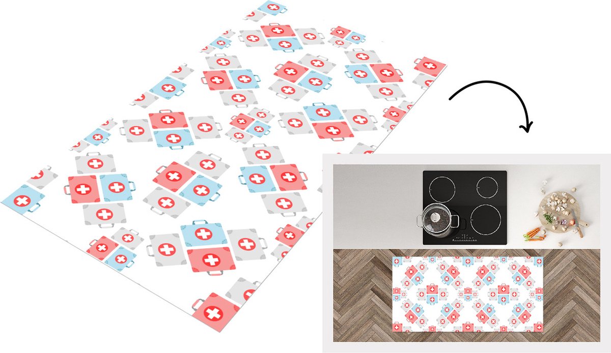 KitchenYeah Keukenloper - Loper keuken - EHBO Koffer - Abstract - Patroon - 120x60 cm - Keukenloper vinyl Multicolor