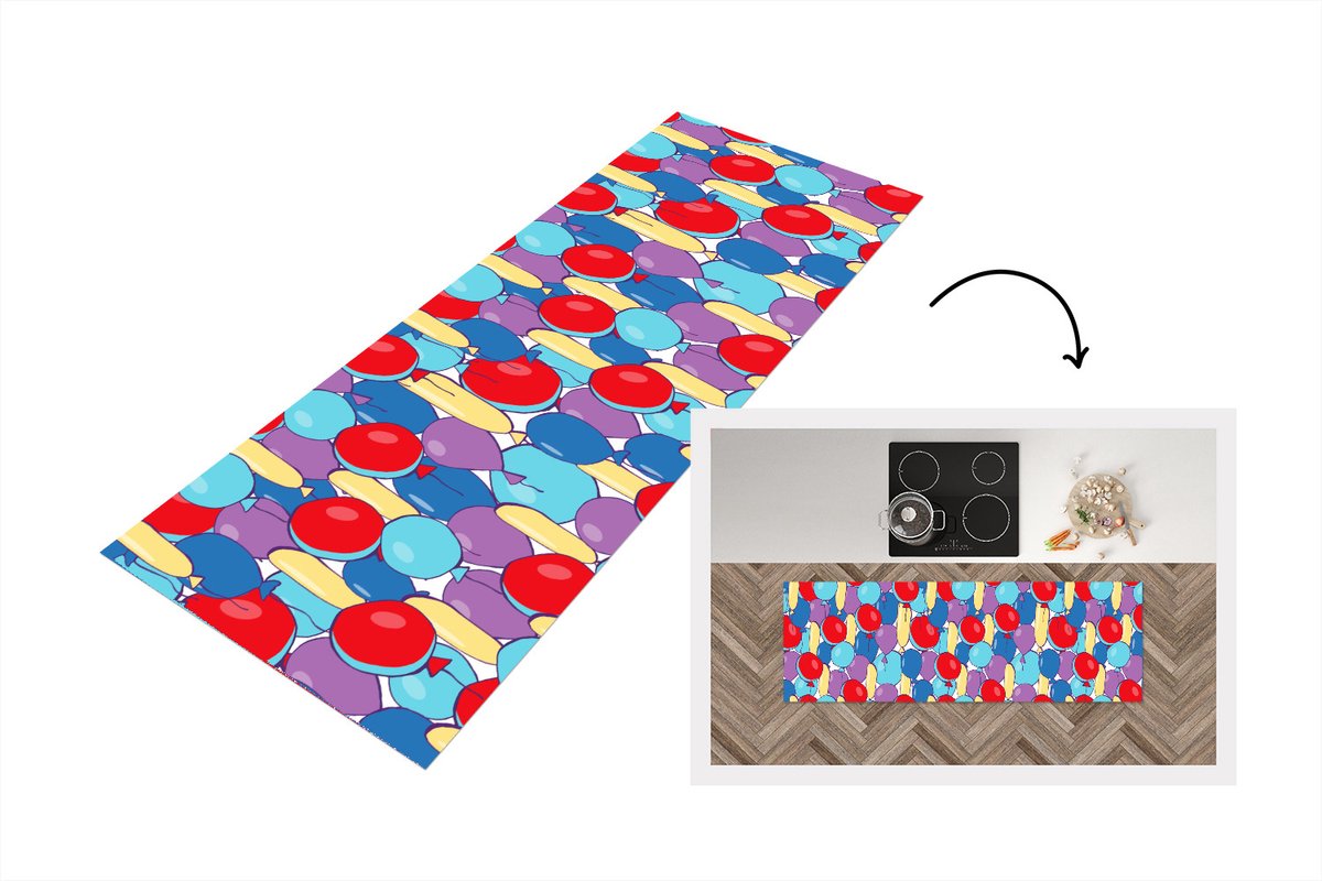 KitchenYeah Keukenloper - Loper keuken - Ballonnen - Patronen - Feest - 150x50 cm - Keukenloper vinyl Multicolor
