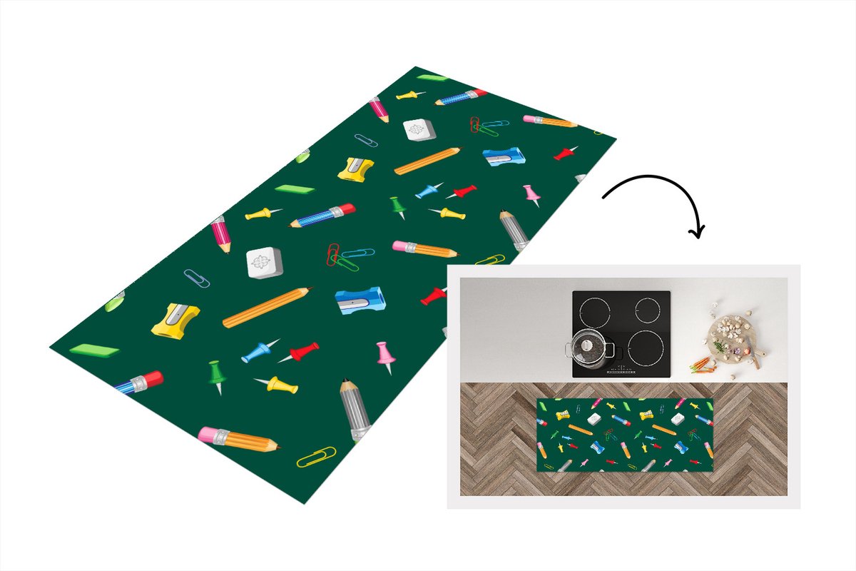 KitchenYeah Keukenloper - Loper keuken - Kantoor - Patronen - Potloden - Keukenloper vinyl Multicolor