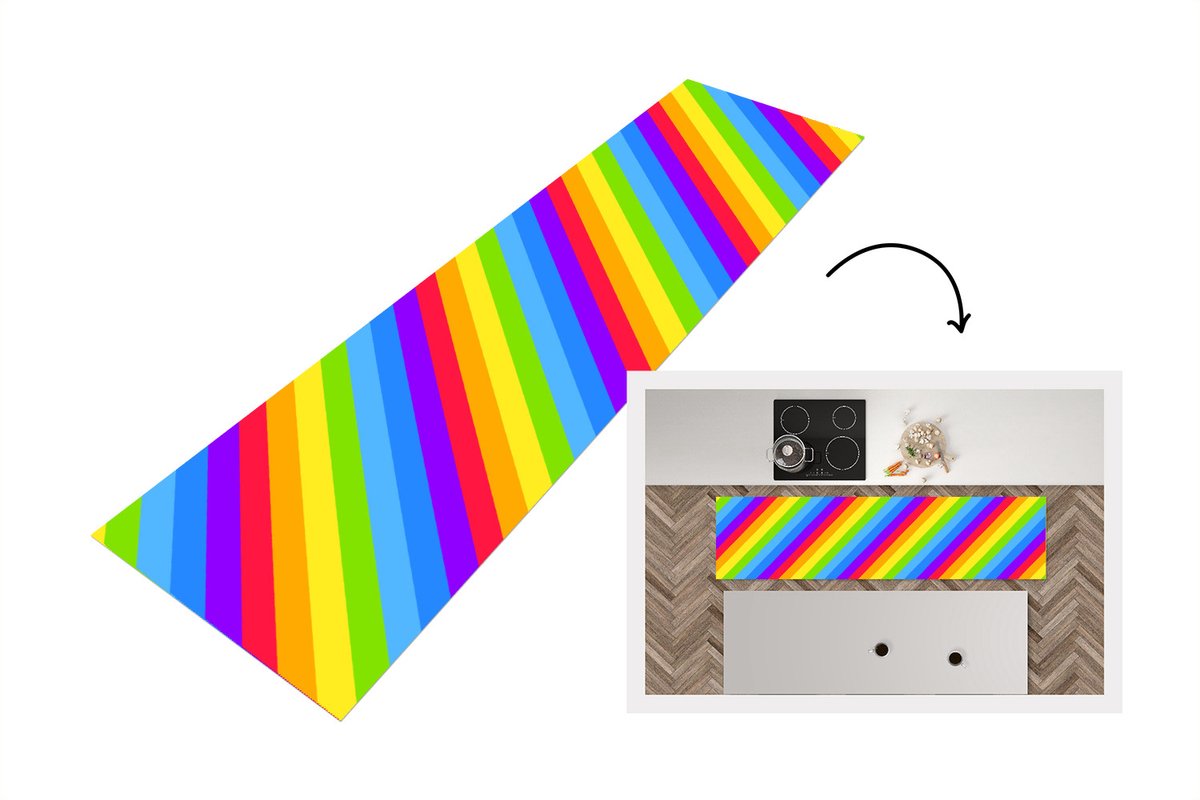 KitchenYeah Keukenloper - Loper keuken - Regenboog - Patronen - Pride - 200x50 cm - Keukenloper vinyl Multicolor