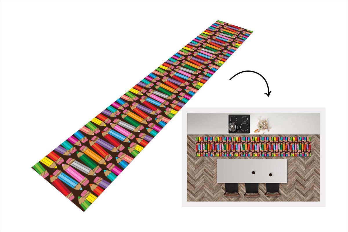 KitchenYeah Keukenloper - Loper keuken - Potlood - Patronen - Abstract - Regenboog - 300x50 cm - Keukenloper vinyl Multicolor