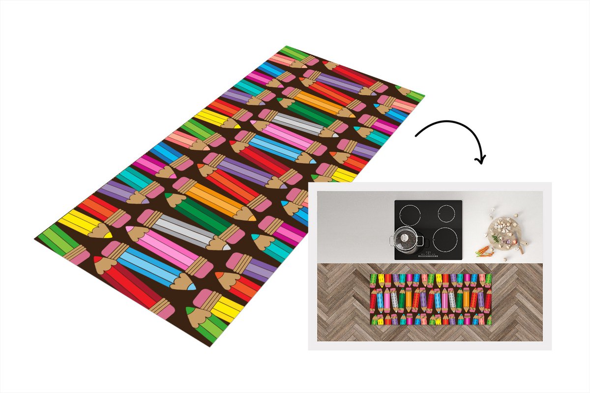 KitchenYeah Keukenloper - Loper keuken - Potlood - Patronen - Abstract - Regenboog - 120x50 cm - Keukenloper vinyl Multicolor