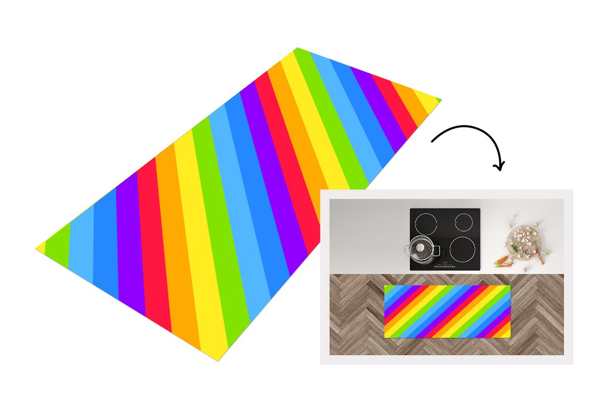 KitchenYeah Keukenloper - Loper keuken - Regenboog - Patronen - Pride - 120x50 cm - Keukenloper vinyl Multicolor