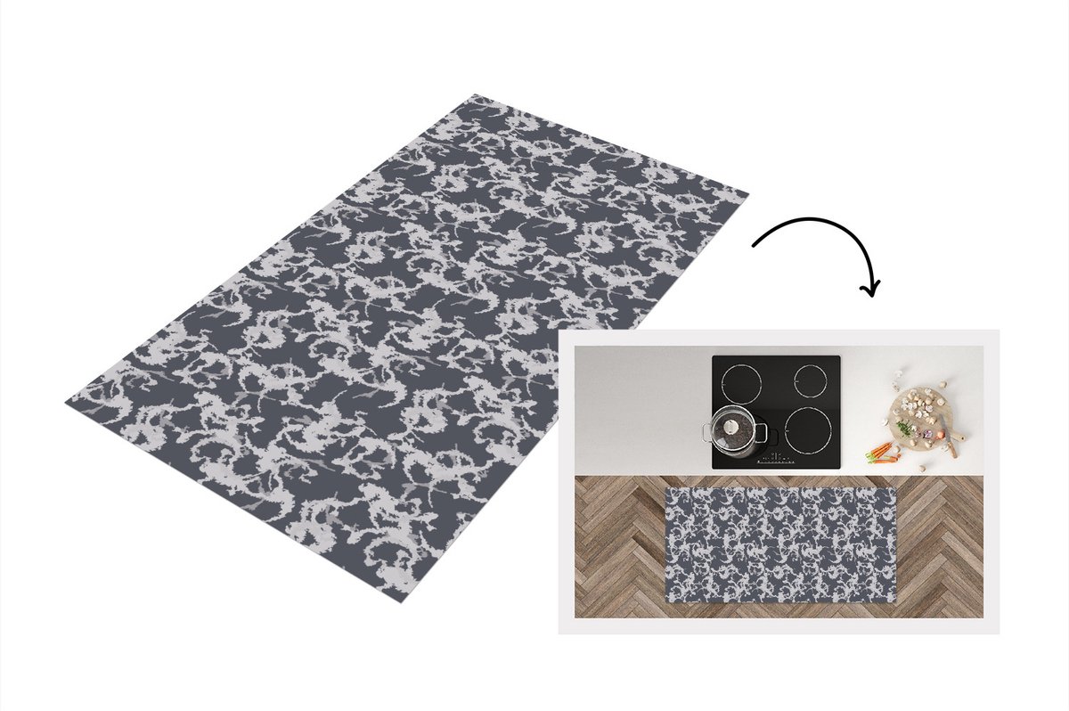 KitchenYeah Keukenloper - Loper keuken - Patronen - Zwart Wit - Camouflage - 120x60 cm - Keukenloper vinyl