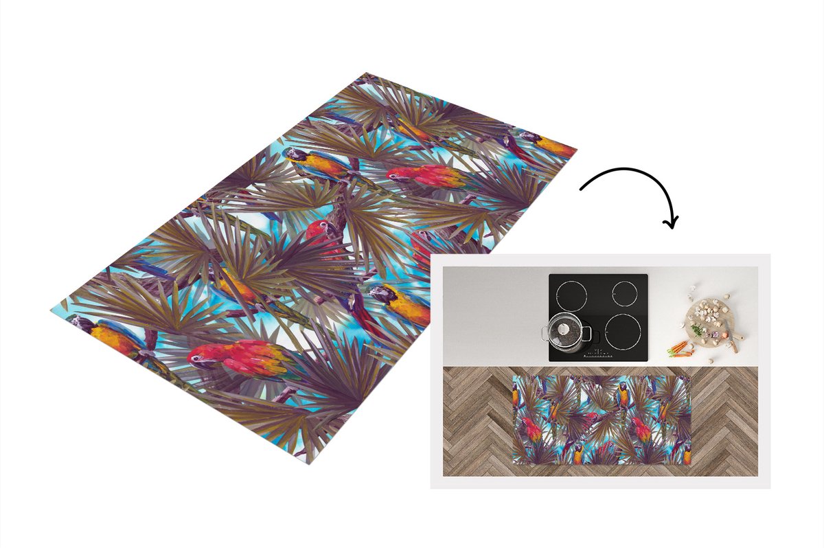 KitchenYeah Keukenloper - Loper keuken - Vintage - Papegaai - Regenboog - Jungle - 120x60 cm - Keukenloper vinyl Multicolor