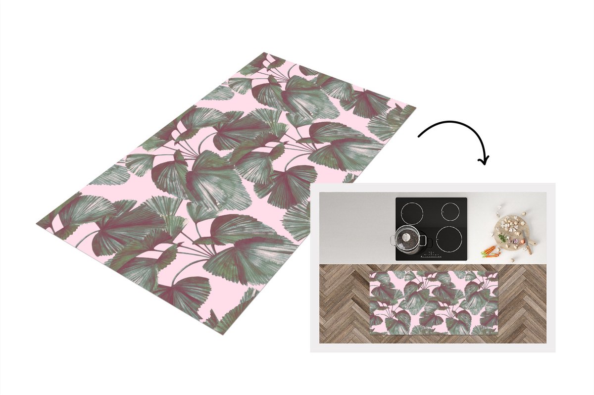 KitchenYeah Keukenloper - Loper keuken - Bladeren - Vintage - Tropisch - Patronen - 120x60 cm - Keukenloper vinyl Multicolor