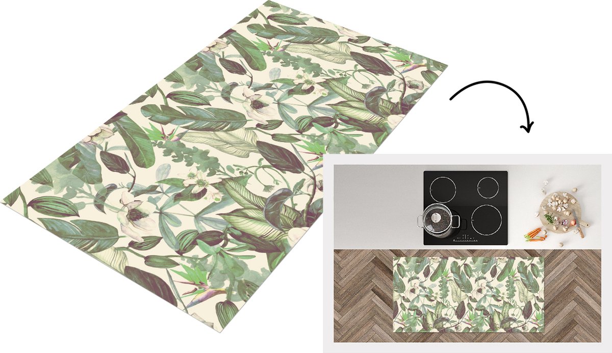 KitchenYeah Keukenloper - Loper keuken - Flora - Jungle - Vintage - Patronen - 120x60 cm - Keukenloper vinyl Multicolor