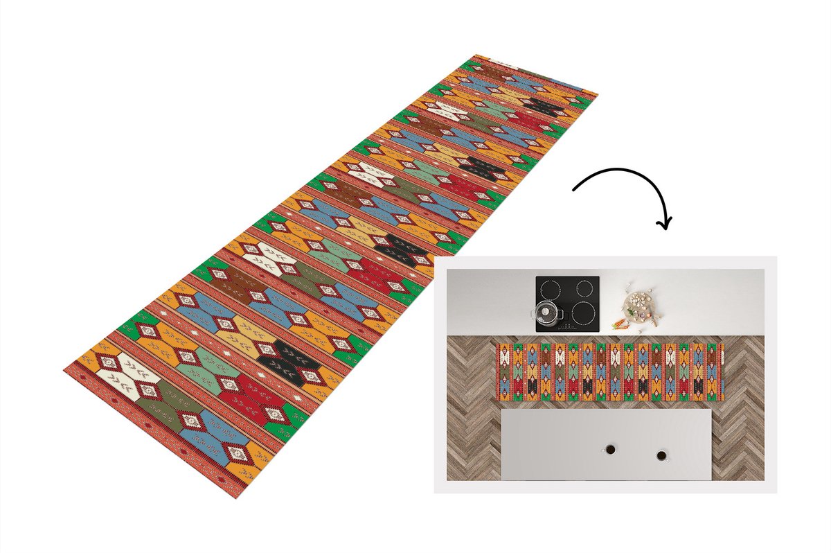 KitchenYeah Keukenloper - Loper keuken - Geometrie- Patronen - Zuid-Amerika - 240x60 cm - Keukenloper vinyl Multicolor