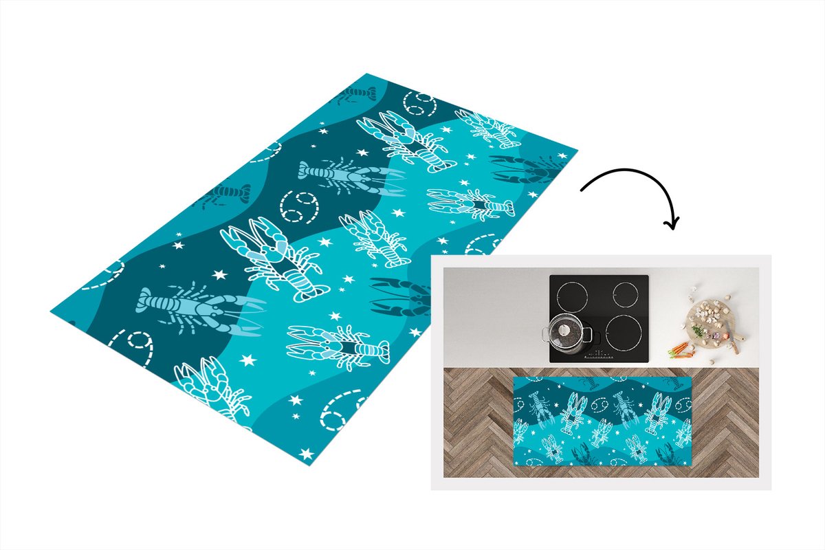KitchenYeah Keukenloper - Loper keuken - Zodiac - Kreeft - Design - 120x60 cm - Keukenloper vinyl Multicolor