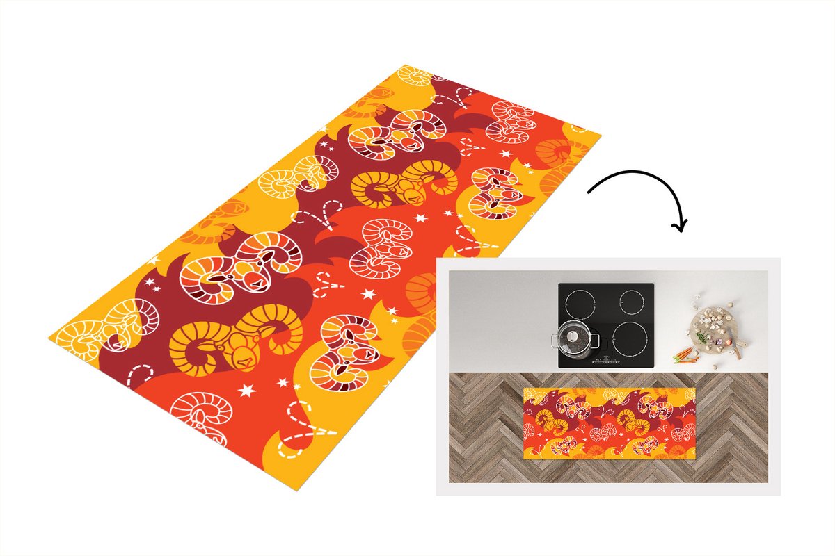 KitchenYeah Keukenloper - Loper keuken - Ram - Zodiac - Astrologie - Design - 120x50 cm - Keukenloper vinyl Multicolor