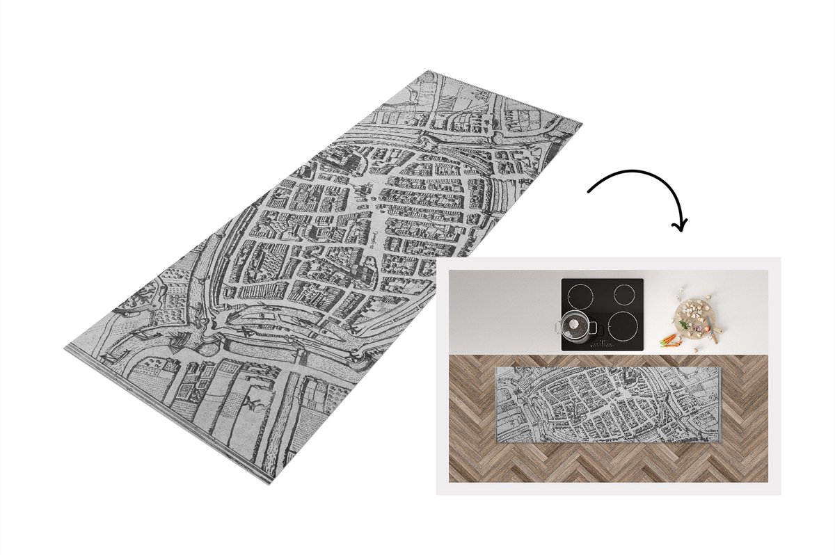 KitchenYeah Keukenloper - Loper keuken - Stadskaart - Vintage - Groningen - 150x50 cm - Keukenloper vinyl - Plattegrond Multicolor