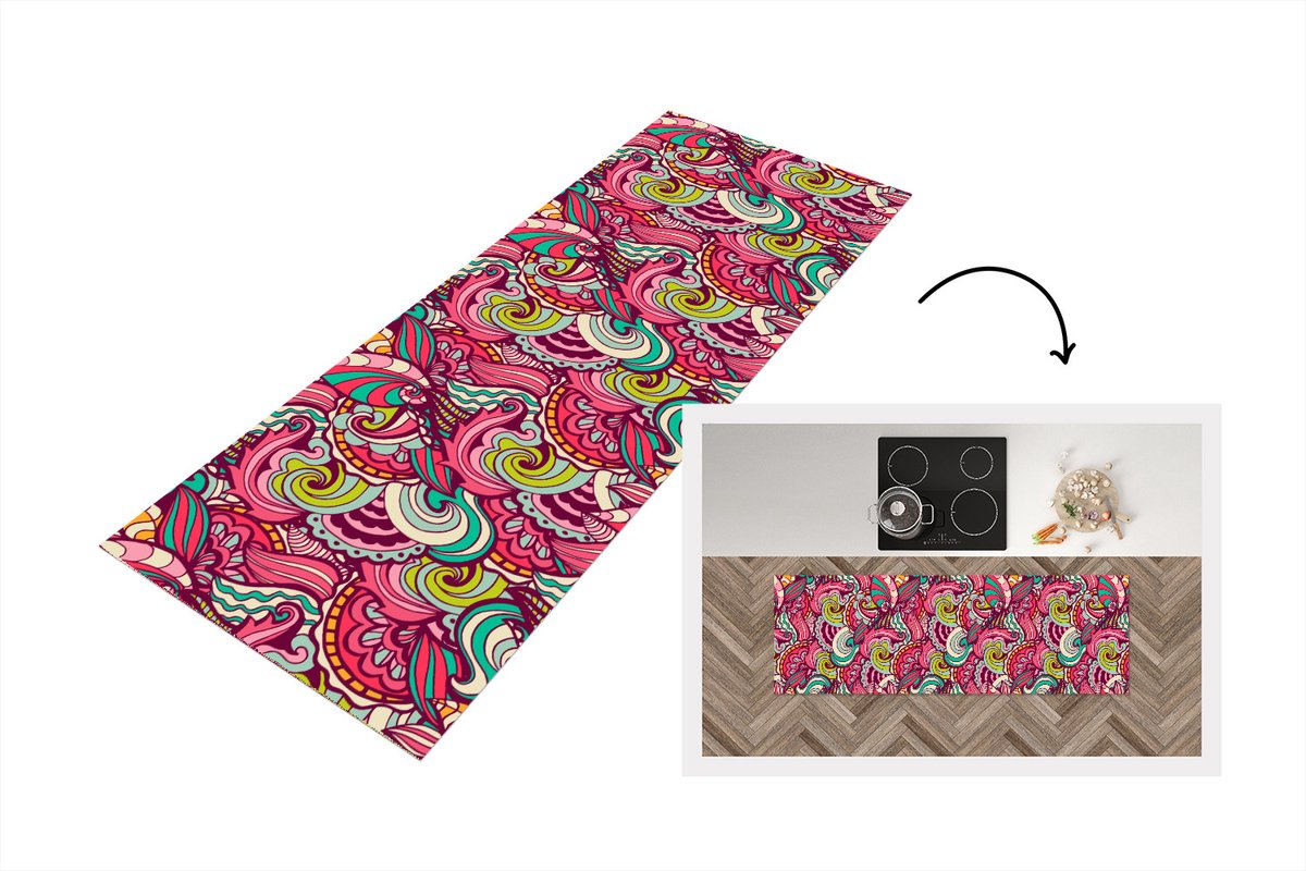 KitchenYeah Keukenloper - Loper keuken - Bloemen - Bladeren - Regenboog - Hippie - Design - 180x60 cm - Keukenloper vinyl Multicolor