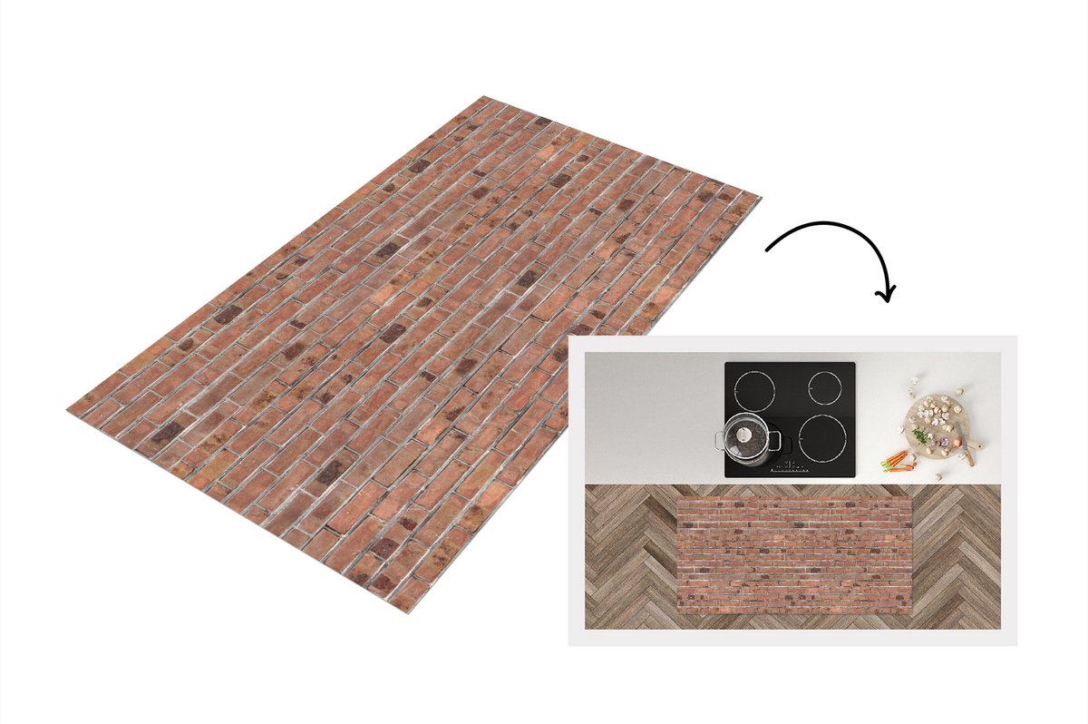 KitchenYeah Keukenloper - Loper keuken - Patroon - Muur - Baksteen - 120x60 cm - Keukenloper vinyl Multicolor