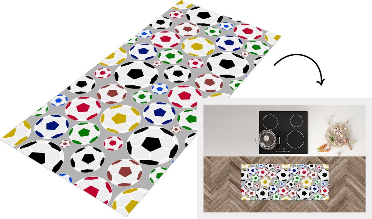 KitchenYeah Keukenloper - Loper keuken - Voetbal - Patroon - Sport - 120x50 cm - Keukenloper vinyl Multicolor
