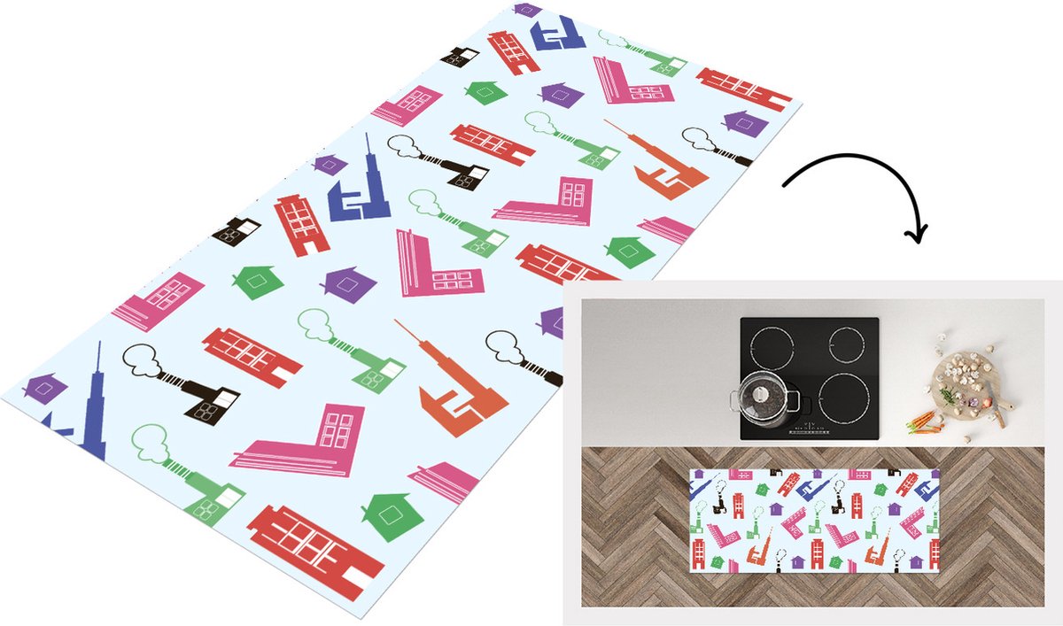 KitchenYeah Keukenloper - Loper keuken - Patronen - Fabriek - Huis - Keukenloper vinyl Multicolor
