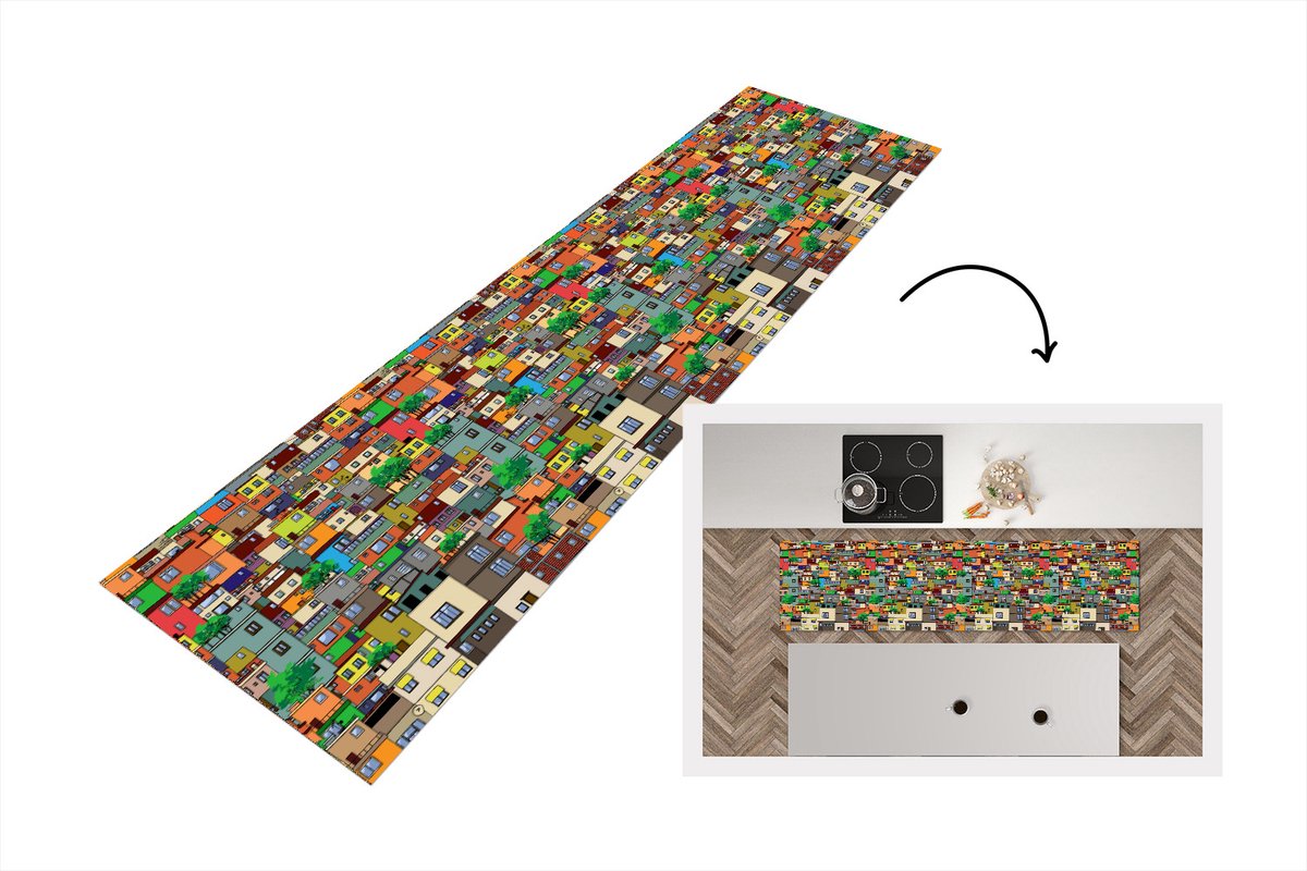 KitchenYeah Keukenloper - Loper keuken - Patronen - Gebouwen - Zentangle - Keukenloper vinyl multicolor, foto 4