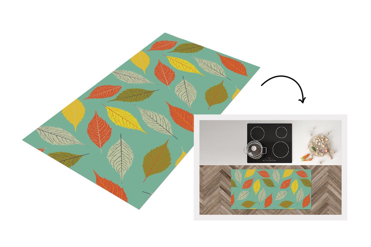 KitchenYeah Keukenloper - Loper keuken - Bladeren - Herfst - Vintage - Pastel - Patroon - 120x60 cm - Keukenloper vinyl Multicolor