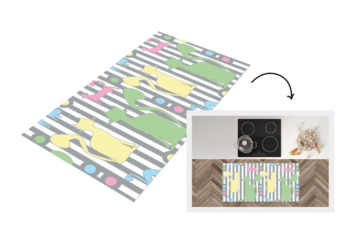 KitchenYeah Keukenloper - Loper keuken - Katten - Pastel - Dieren - 120x60 cm - Keukenloper vinyl Multicolor