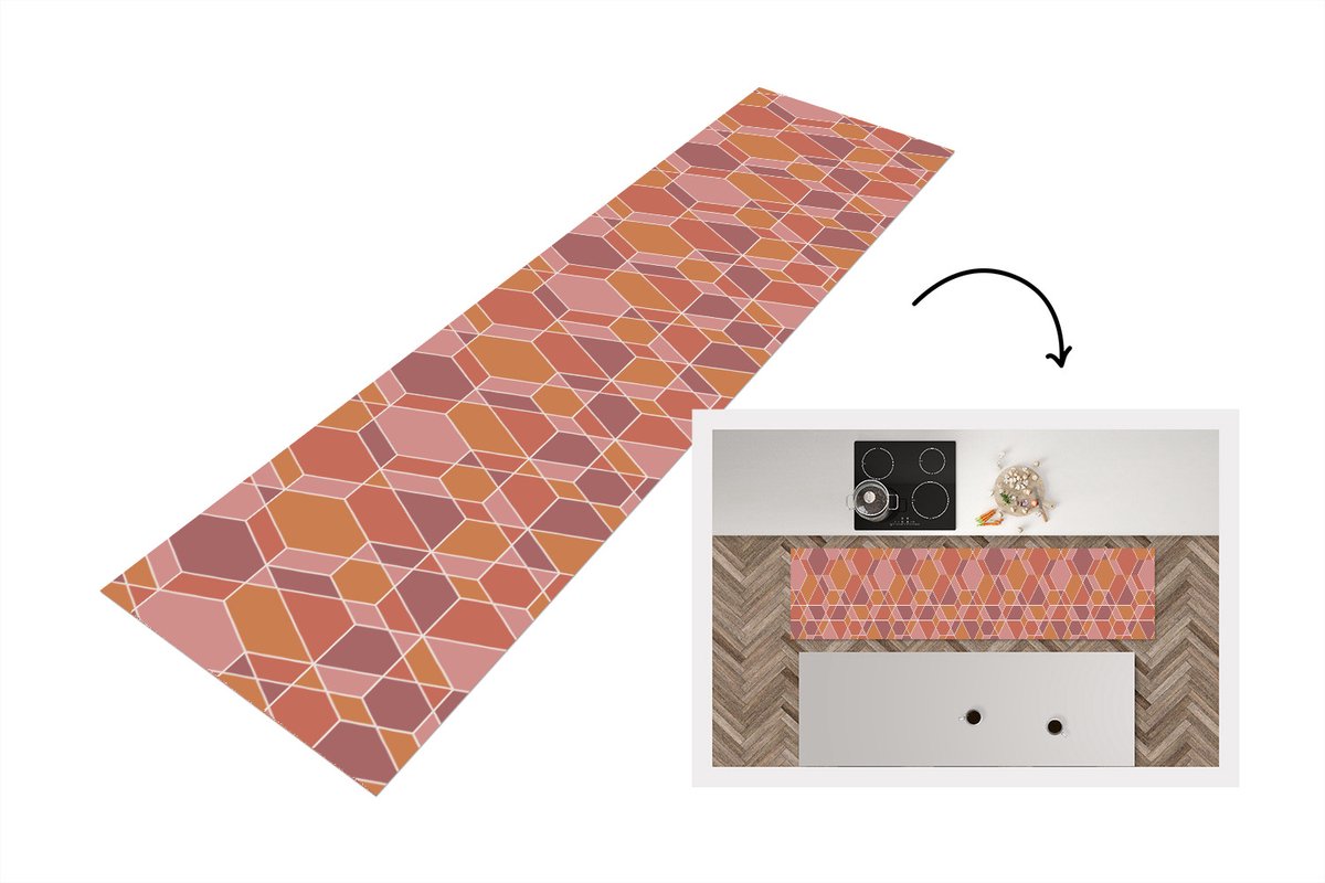 KitchenYeah Keukenloper - Loper keuken - Geometrie - Mozaïek - Patroon - 240x60 cm - Keukenloper vinyl Multicolor
