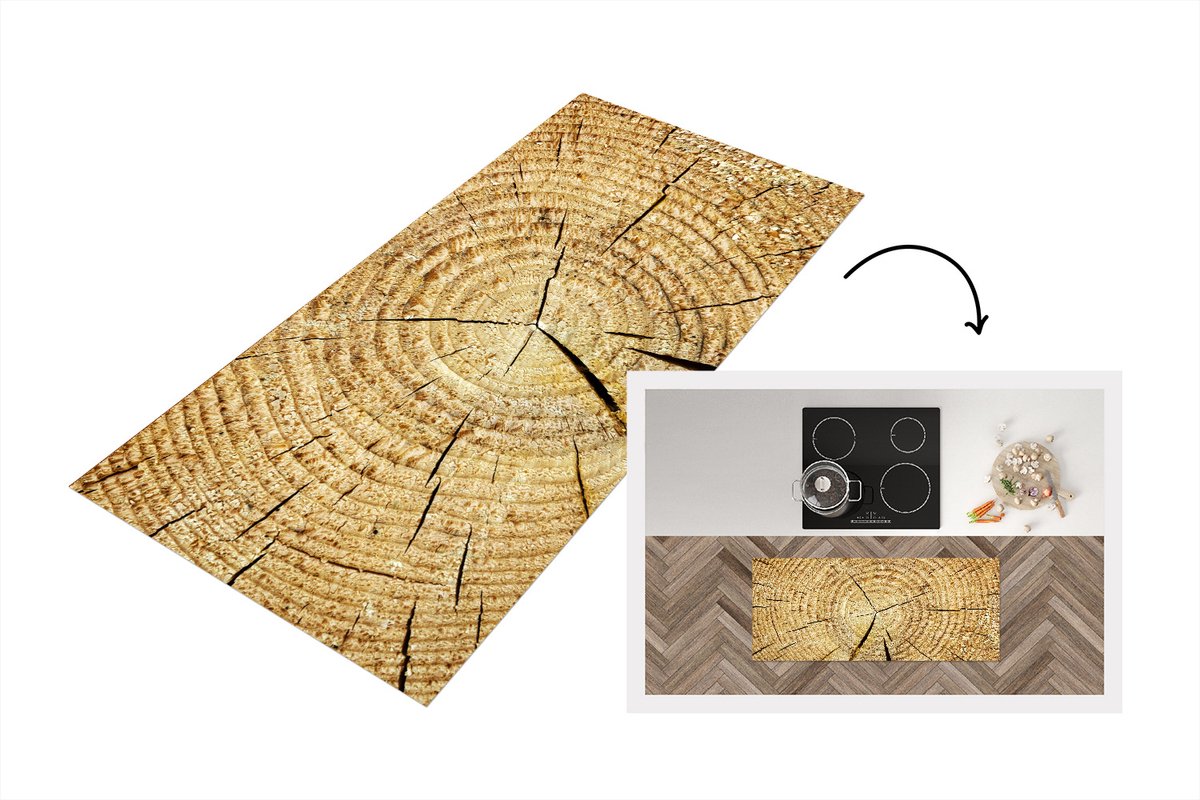 KitchenYeah Keukenloper - Loper keuken - Boomstam - Hout - Structuur - Keukenloper vinyl Multicolor