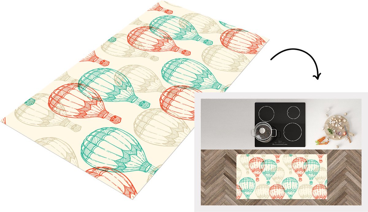 KitchenYeah Keukenloper - Loper keuken - Vintage - Luchtballon - Kind - Design - 120x60 cm - Keukenloper vinyl Multicolor