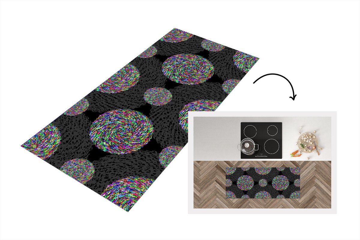 KitchenYeah Keukenloper - Loper keuken - Regenboog - Design - Cirkel - Patronen - 120x50 cm - Keukenloper vinyl Multicolor