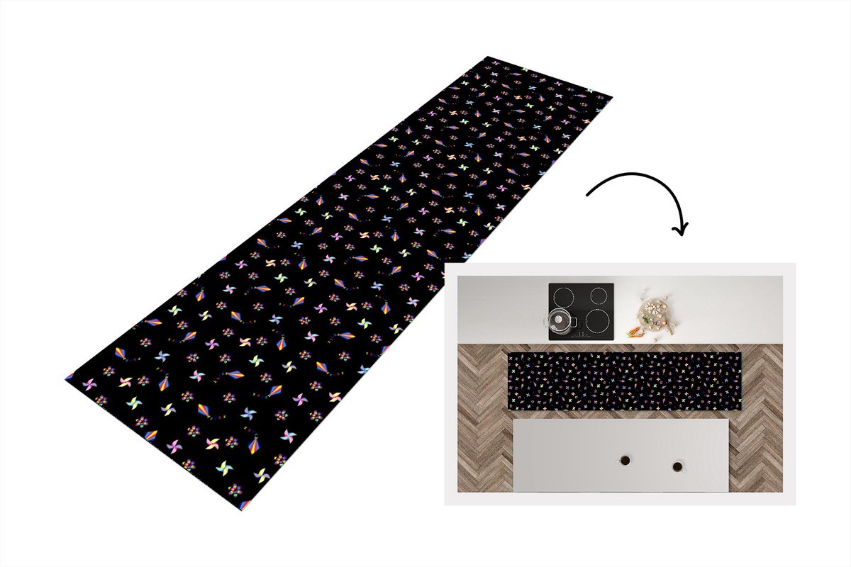 KitchenYeah Keukenloper - Loper keuken - Regenboog - Windmolen - Patroon - Kinderen - 200x50 cm - Keukenloper vinyl Multicolor