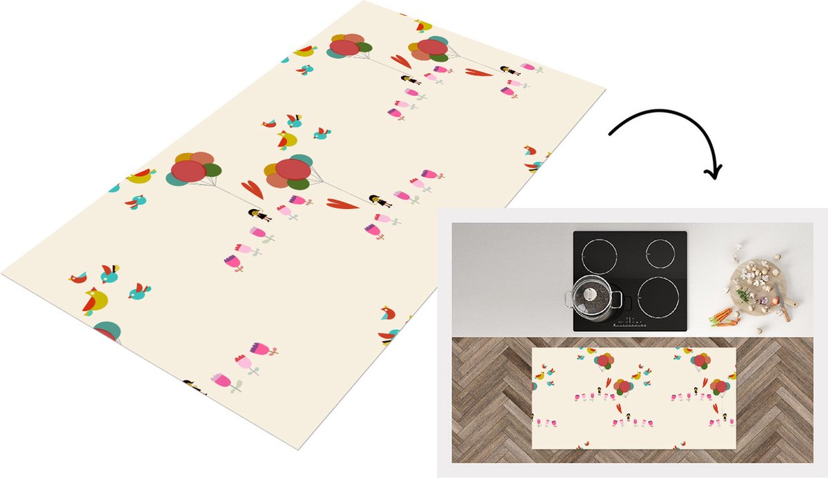 KitchenYeah Keukenloper - Loper keuken - Meisjes - Ballonnen - Bloemen - Patronen - Keukenloper vinyl multicolor, foto 2