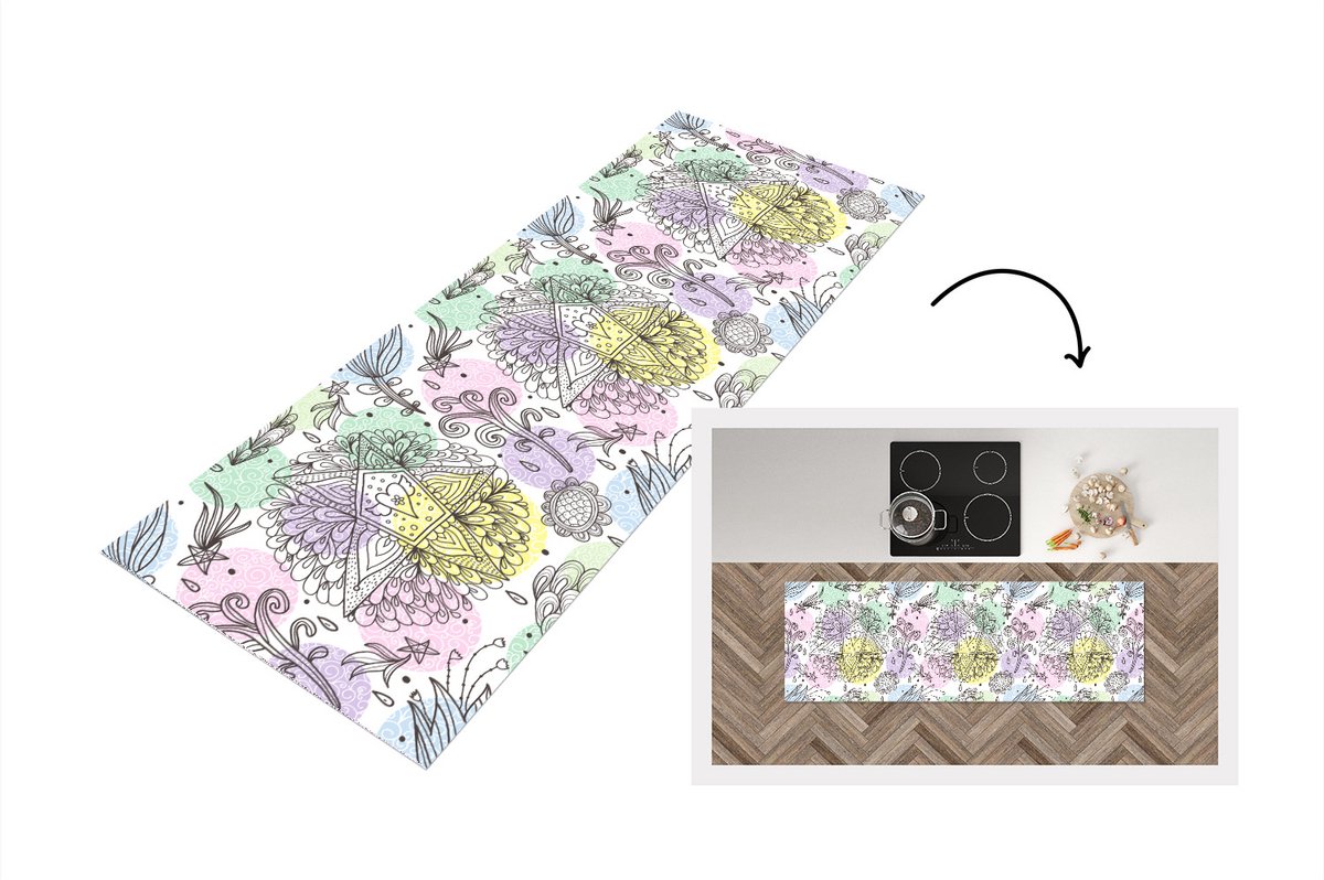 KitchenYeah Keukenloper - Loper keuken - Meiden - Bloemen - Sterretjes - Patronen - 150x50 cm - Keukenloper vinyl Multicolor
