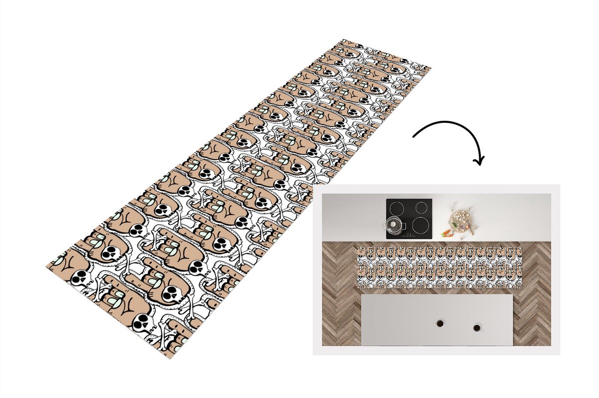 KitchenYeah Keukenloper - Loper keuken - Tiener - Skull - Hand - Patronen - 200x50 cm - Keukenloper vinyl Multicolor