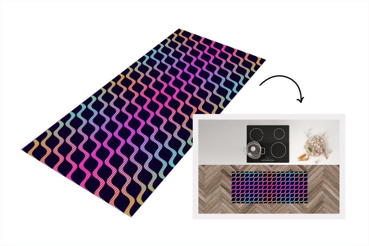 KitchenYeah Keukenloper - Loper keuken - Design - Abstract - Neon - Keukenloper vinyl Multicolor