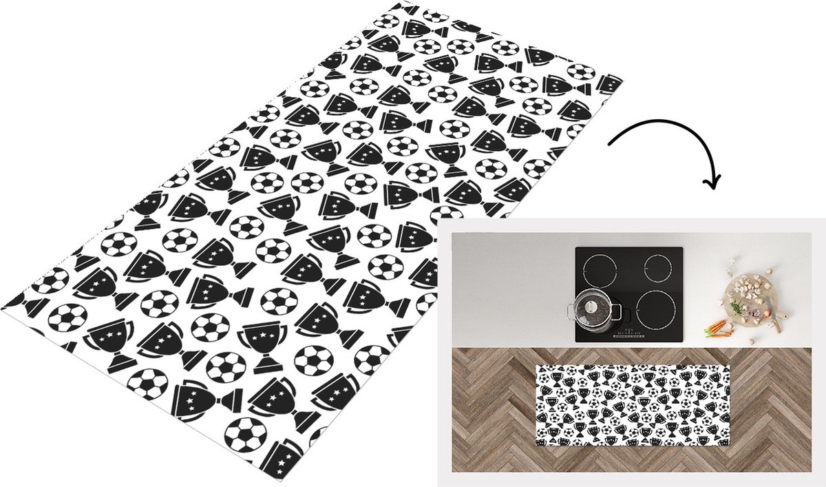 KitchenYeah Keukenloper - Loper keuken - Patronen - Voetbal - Beker - 120x50 cm - Keukenloper vinyl Multicolor