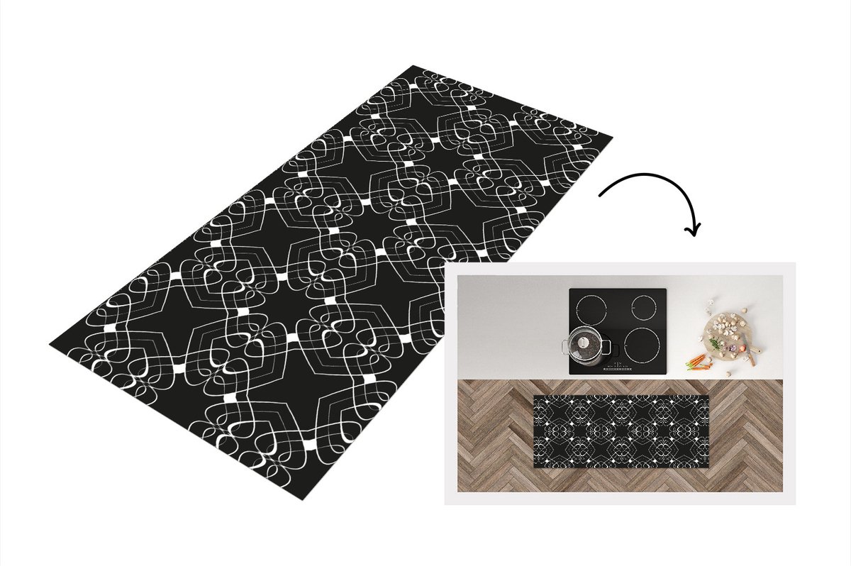 KitchenYeah Keukenloper - Loper keuken - Patroon - Lijn - Zwart Wit - Keukenloper vinyl Zwart; Wit