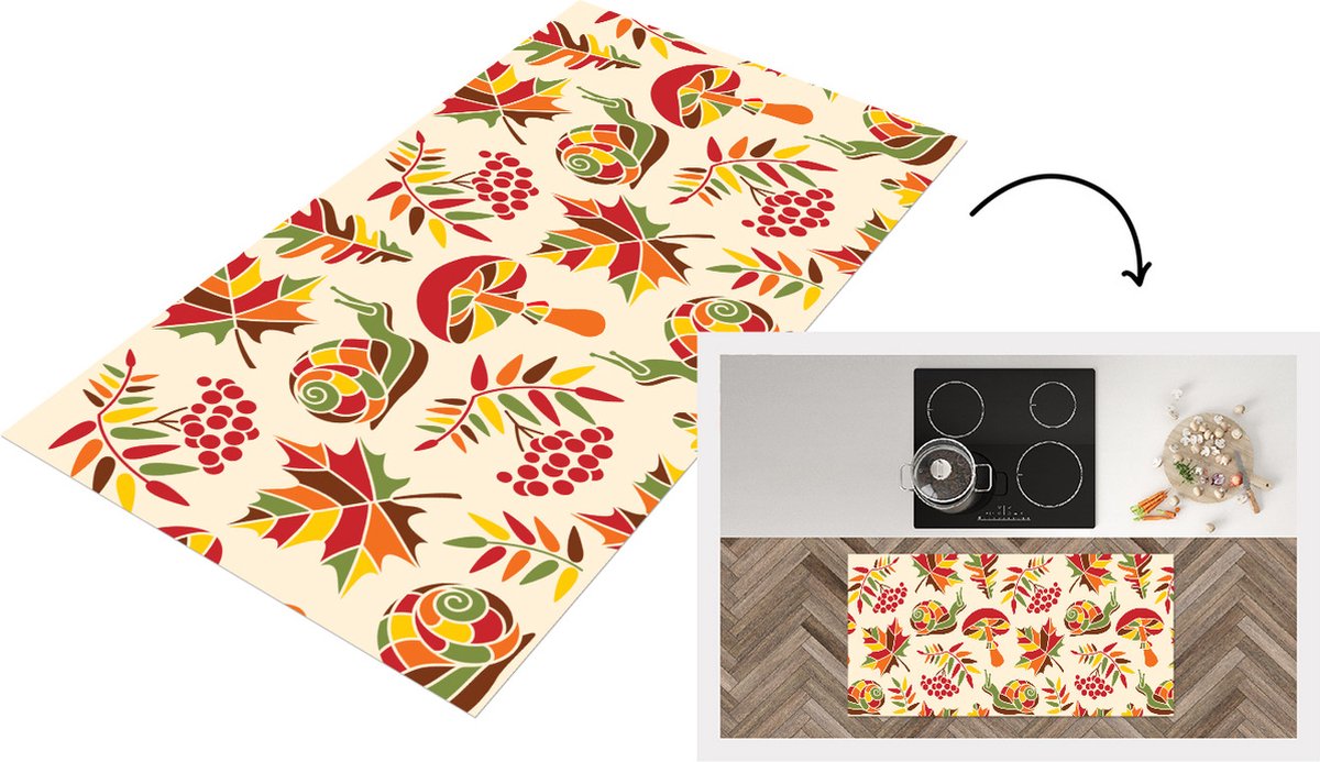 KitchenYeah Keukenloper - Loper keuken - Herfst - Slakken - Patroon - 120x60 cm - Keukenloper vinyl Multicolor