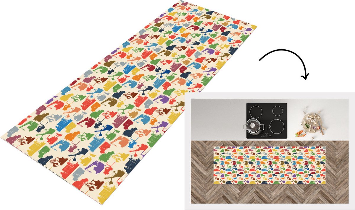 KitchenYeah Keukenloper - Loper keuken - Patronen - Kraan - Boot - 180x60 cm - Keukenloper vinyl Multicolor