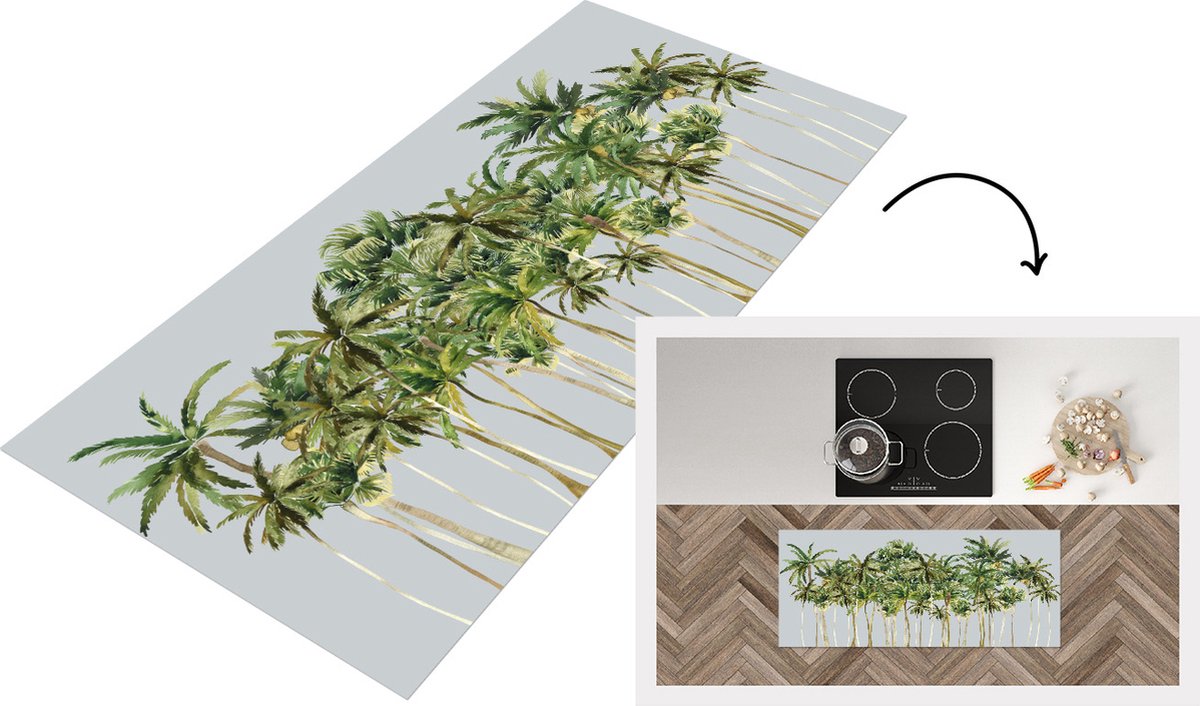 KitchenYeah Keukenloper - Loper keuken - Jungle - Groen - Palmboom - 120x50 cm - Keukenloper vinyl Multicolor