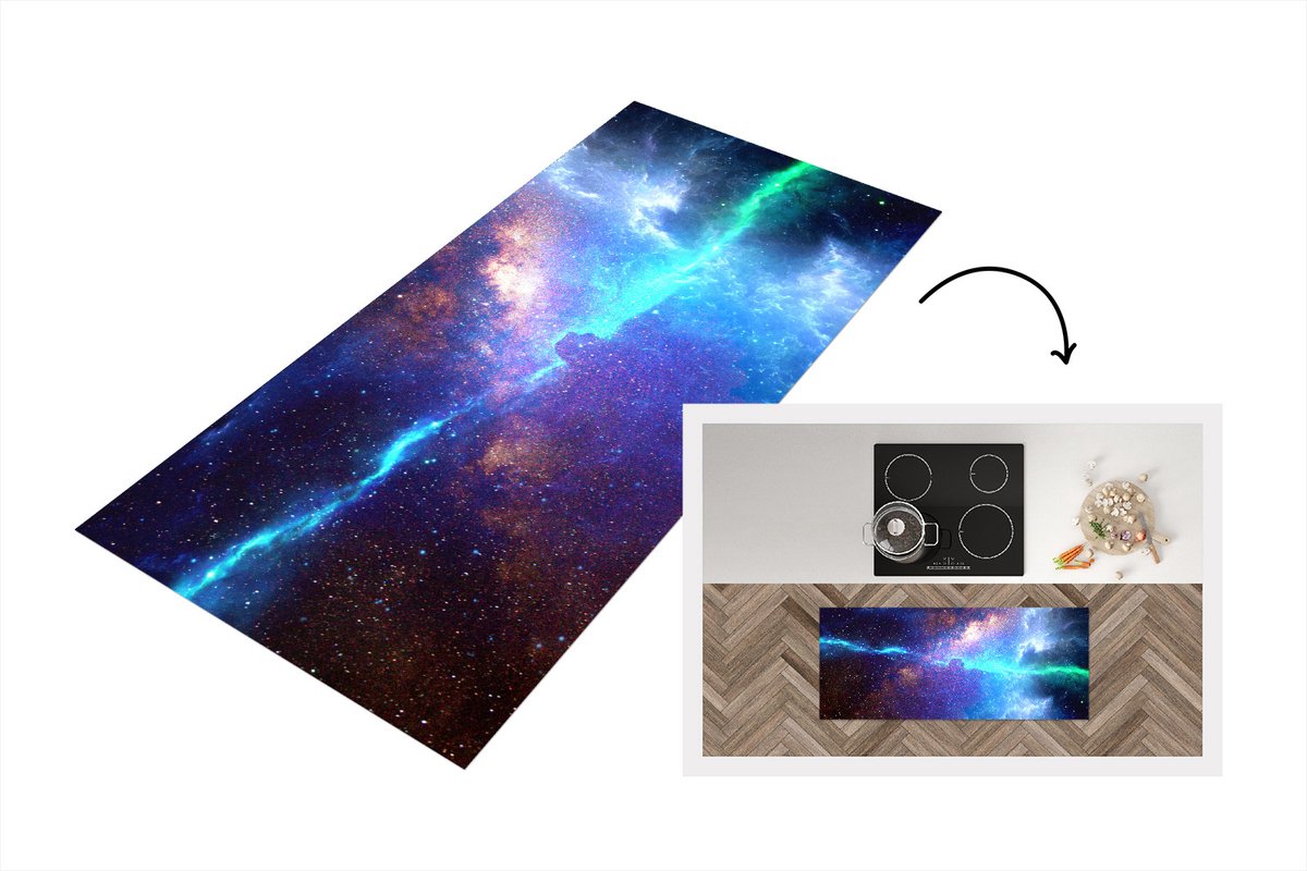 KitchenYeah Keukenloper - Loper keuken - Ruimte - Ster - Kleuren - 120x50 cm - Keukenloper vinyl Multicolor