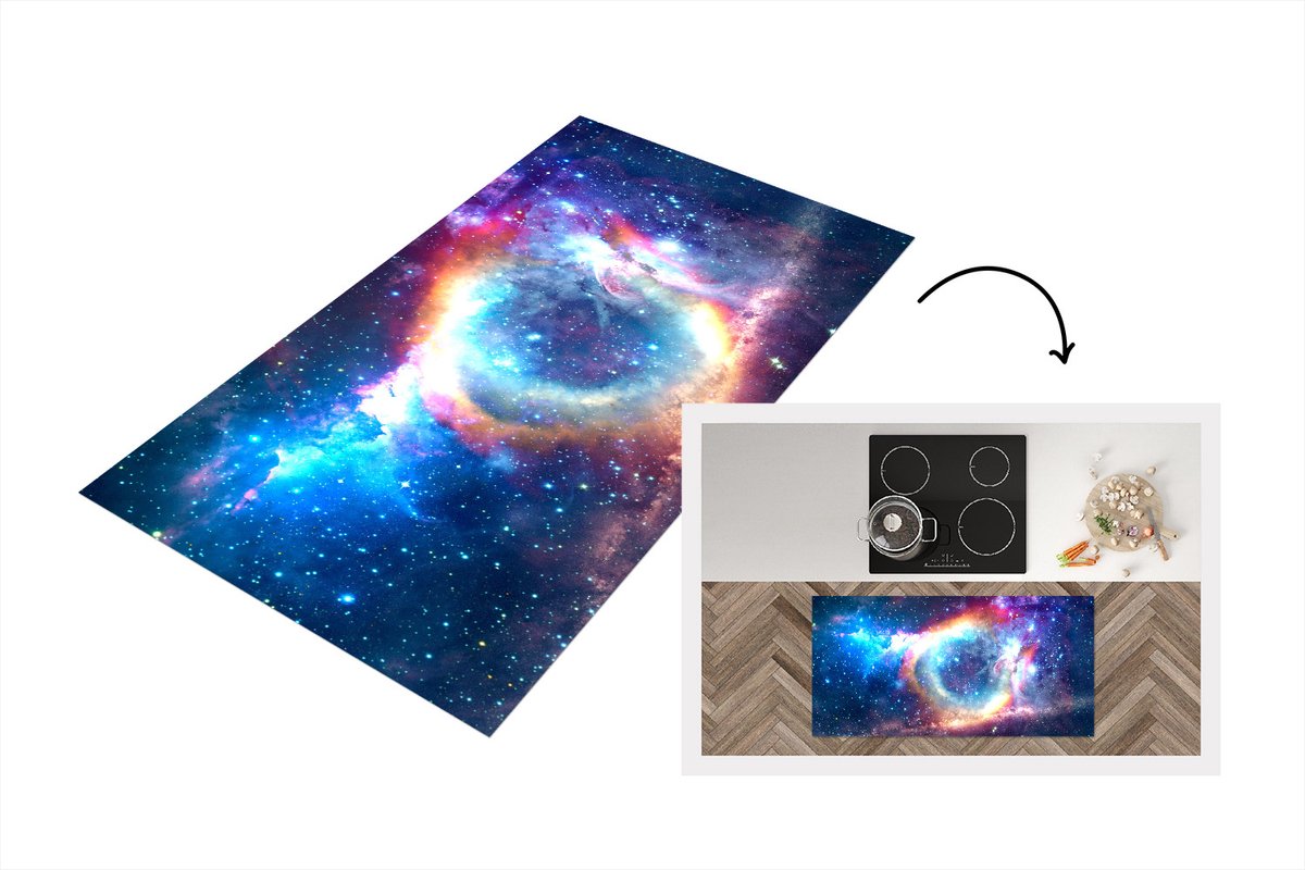 KitchenYeah Keukenloper - Loper keuken - Sterren - Ruimte - Regenboog - 120x60 cm - Keukenloper vinyl Multicolor