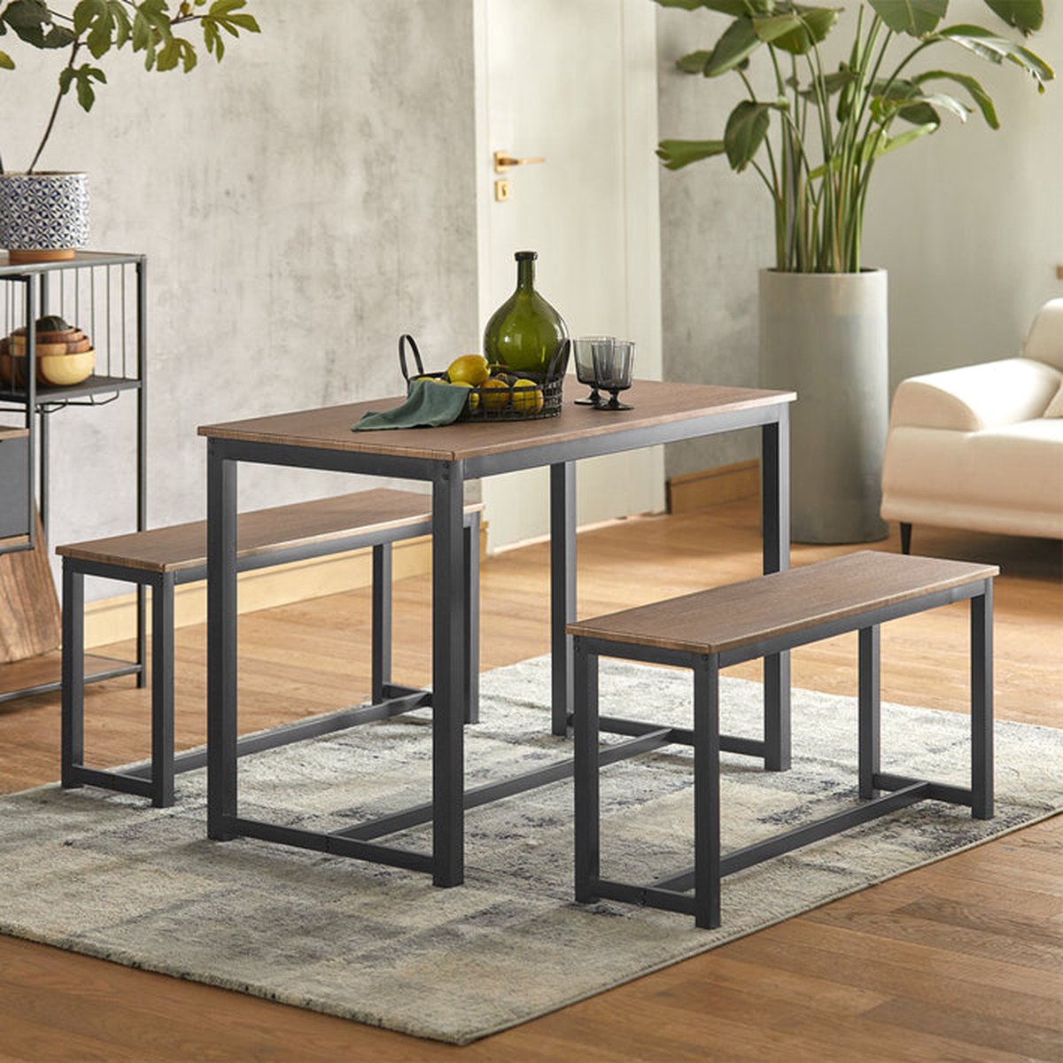 3-Delige Bartafel set Eettafel voor 2 Personen met 3 Opbergvakken Keukentafel & Stoelen voor de