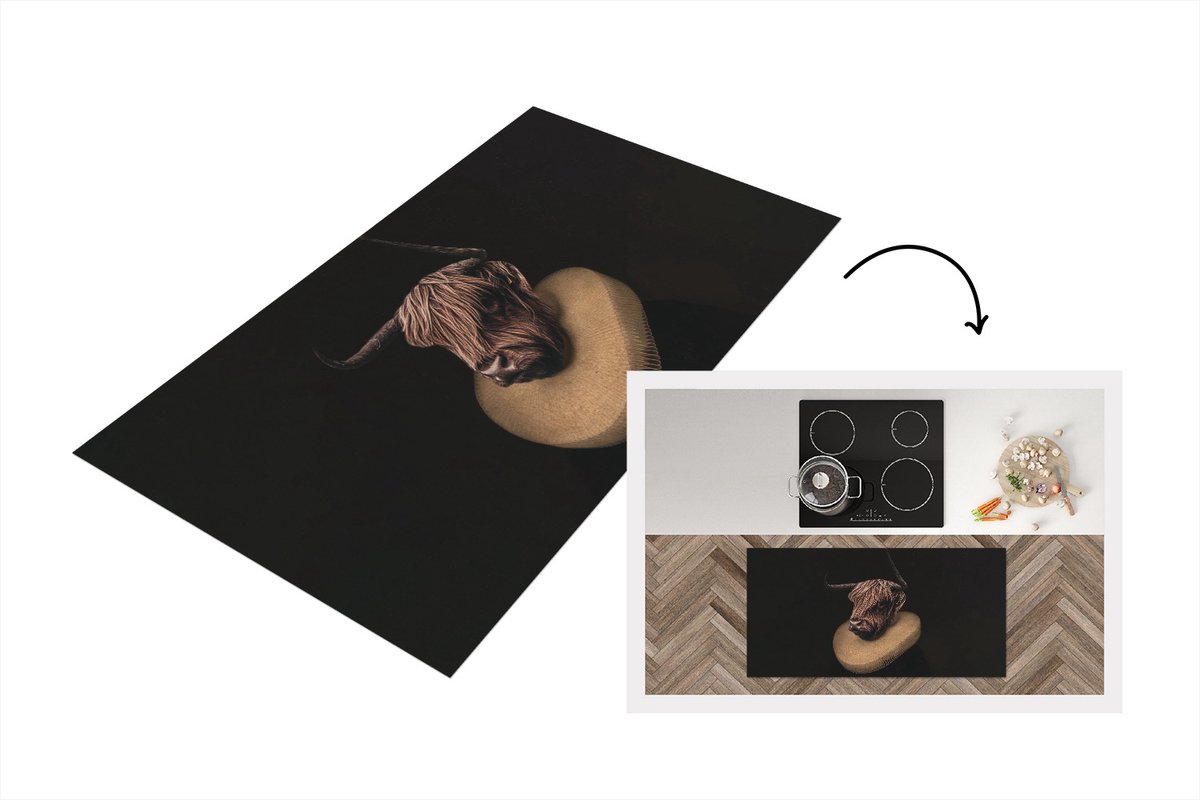 KitchenYeah Keukenloper - Loper keuken - Schotse hooglander - Koe - Kraag - 120x60 cm - Keukenloper vinyl Multicolor