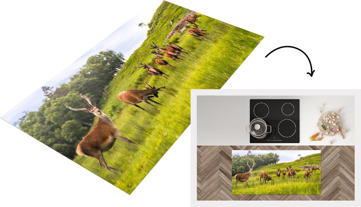 KitchenYeah Keukenloper - Loper keuken - Kudde herten op Jura - 120x60 cm - Keukenloper vinyl Multicolor