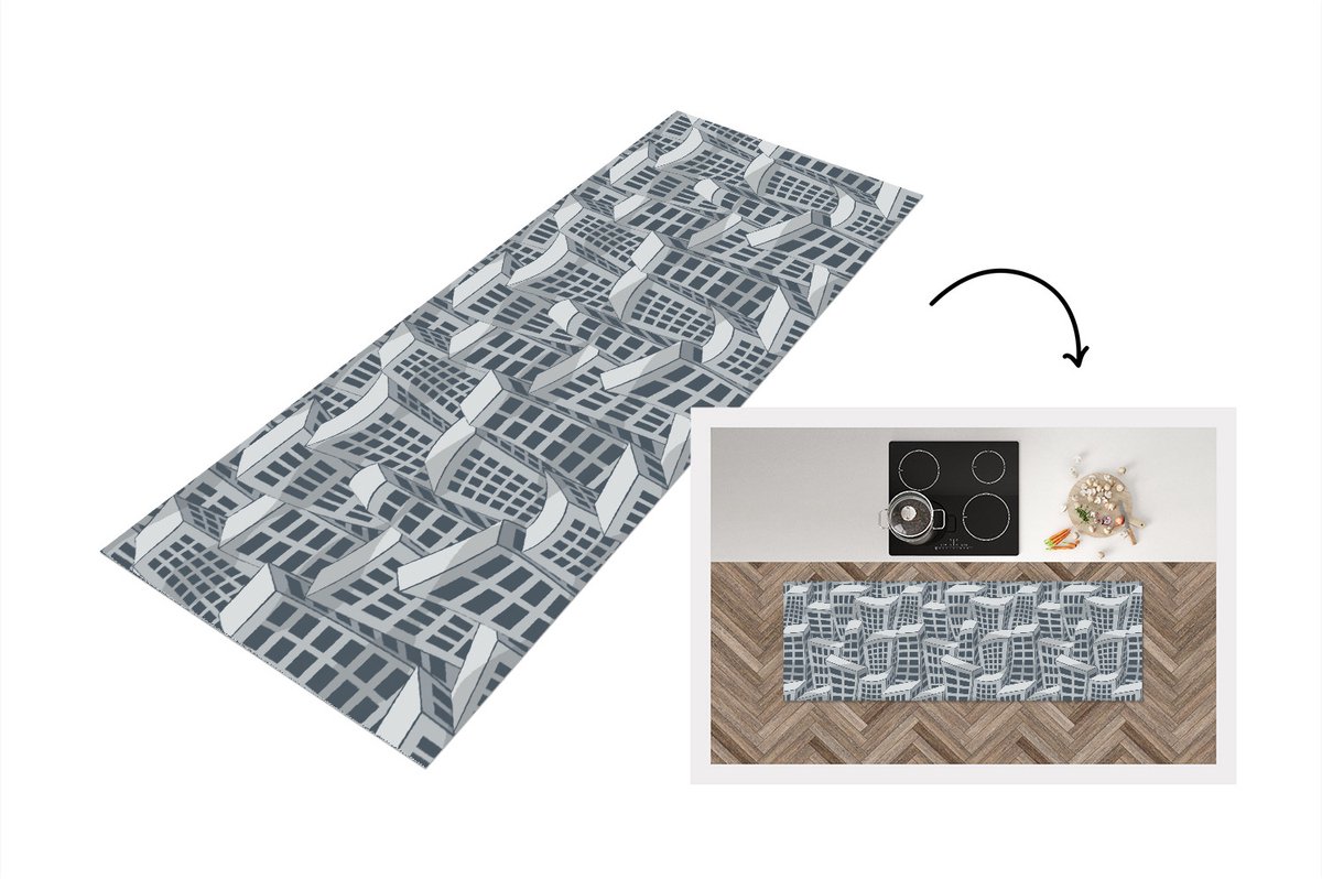 KitchenYeah Keukenloper - Loper keuken - Patronen - Los Angeles - Skyline - 150x50 cm - Keukenloper vinyl Multicolor