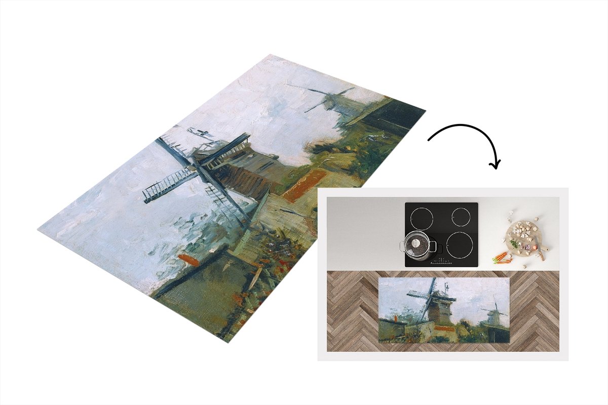 KitchenYeah Keukenloper - Loper keuken - Molens op de Montmartre - Vincent van Gogh - 120x60 cm - Keukenloper vinyl Multicolor